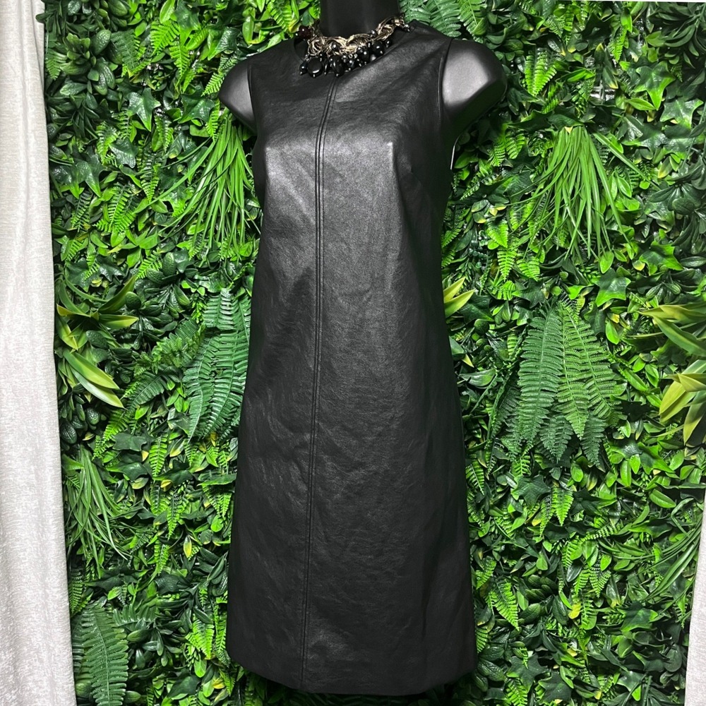 J.Crew Dress Size 4 Black Faux Leather Sleeveless Shift Cocktail Party 4151 NEW
